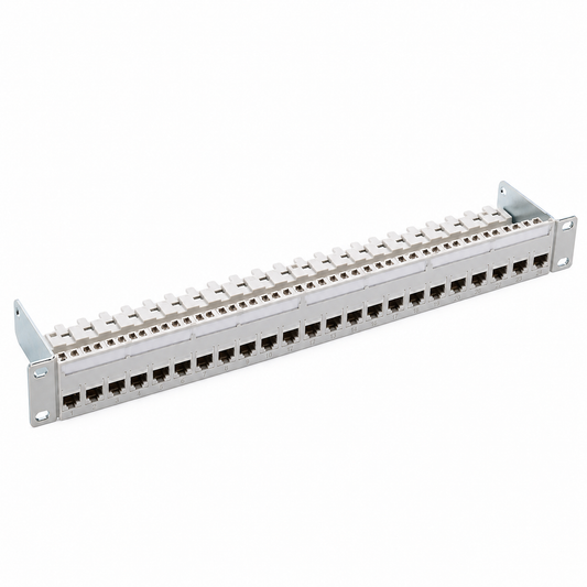 Panneau de brassage PC 19" 1U 24xRJ45/s, Cat. 6A EL, gris, entièrement équipé