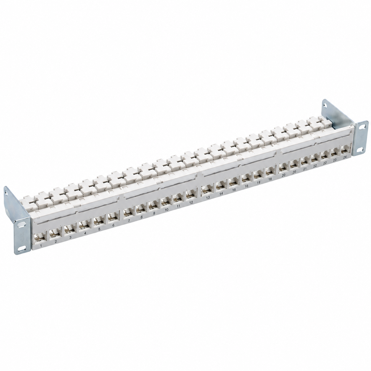 Panneau de brassage PC 19" 1U, 24 ports/s, Cat. 6A, gris, vide